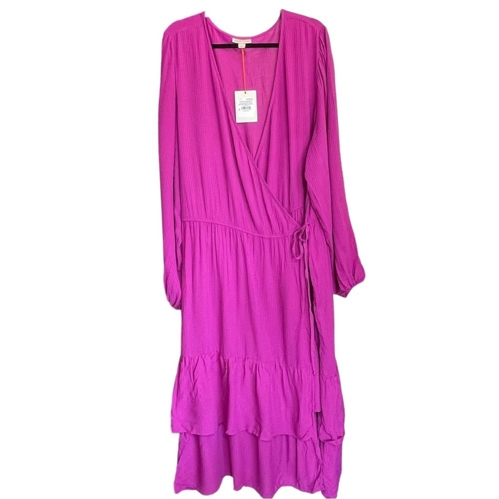 KNOX Rose Raspberry Verbena Long Sleeve Wrap Dress 3X True Wrap Midi Length - Picture 4 of 13